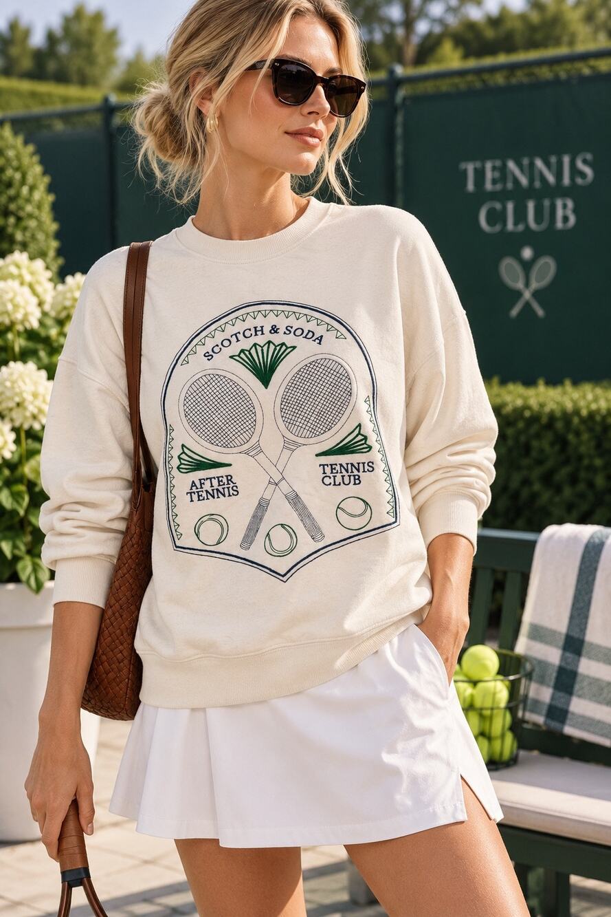 Tenniscore Country Club Preppy Scotch & Soda Embroidered Sweatshirt Cream XL